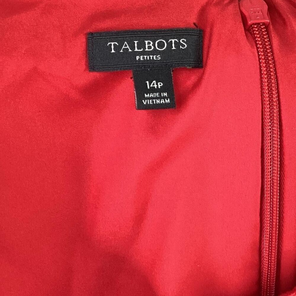 Talbots Dress Women 14P Petite Red Cotton Blend Eyelet Lined Short Sleeve Sheath - Picture 6 of 6